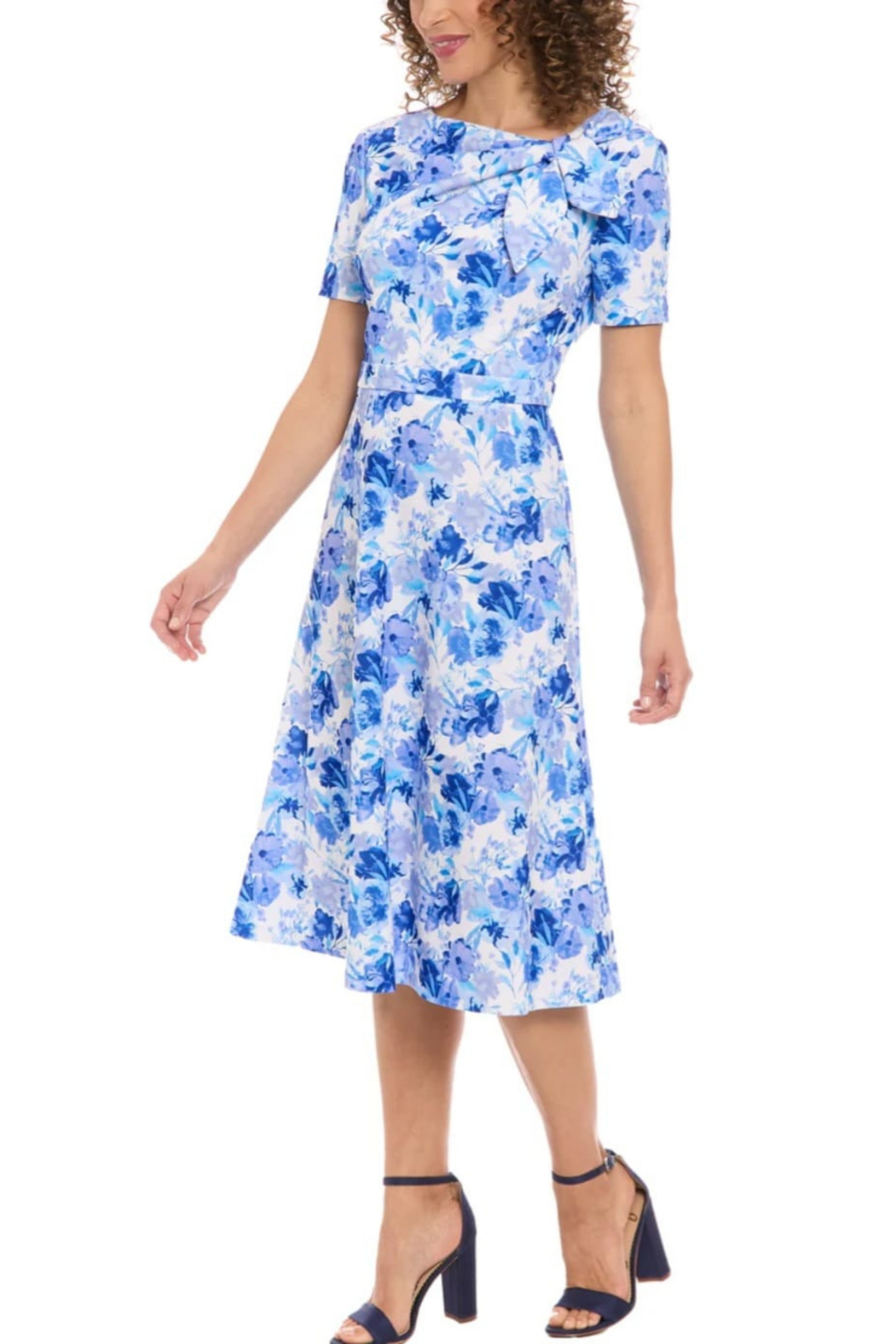 London Times Floral Print A-Line Midi Dress New Yorker's Apparel London Times Floral Print A-Line Midi Dress New Yorker's Apparel