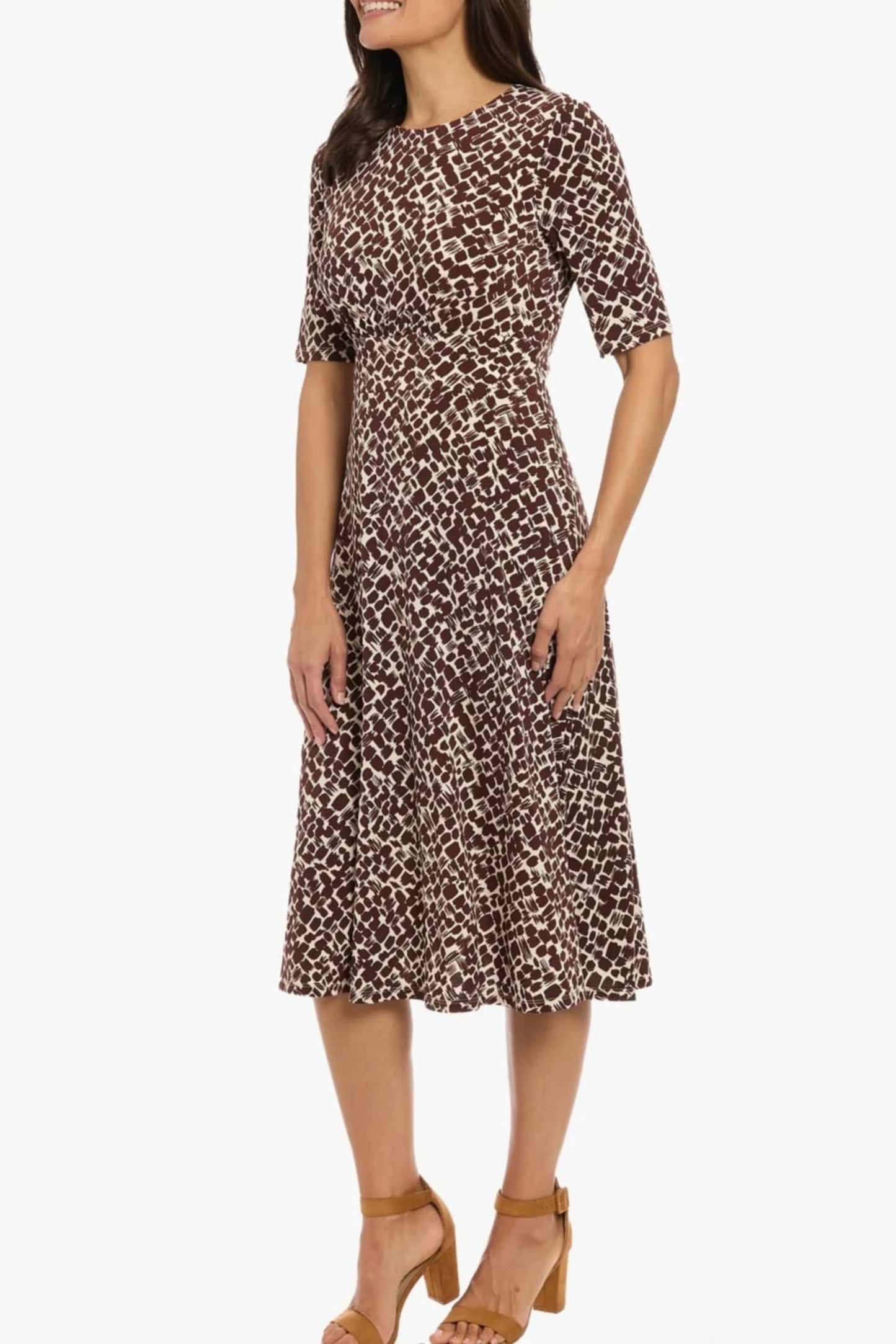 London Times Multi Print A-Line Midi Dress