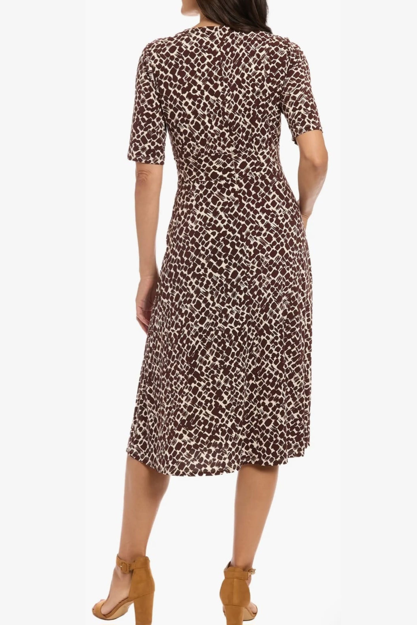 London Times Multi Print A-Line Midi Dress