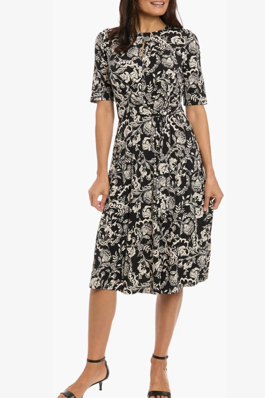 London Times Paisley Print A-Line Midi Dress