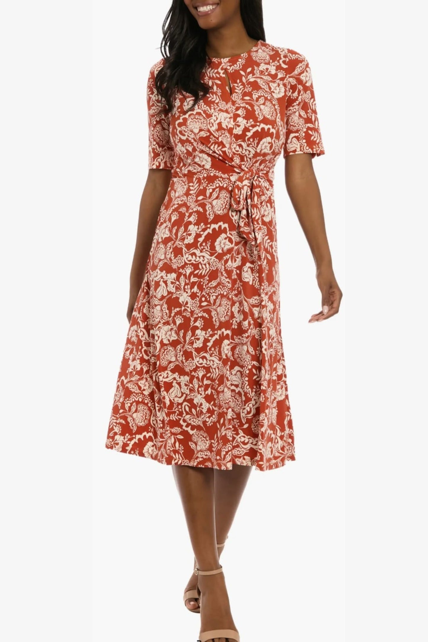 London Times Paisley Print A-Line Midi Dress