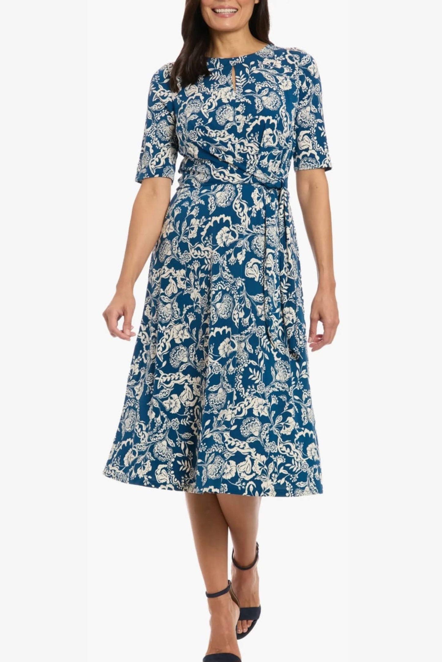 London Times Paisley Print A-Line Midi Dress
