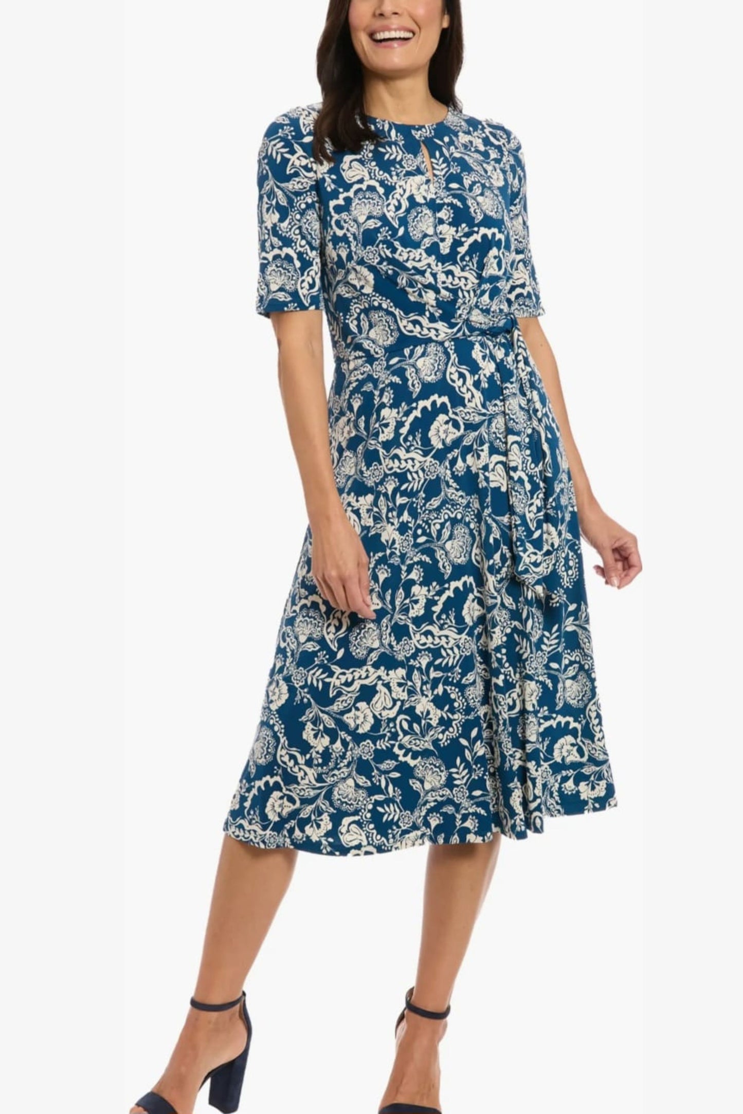 London Times Paisley Print A-Line Midi Dress