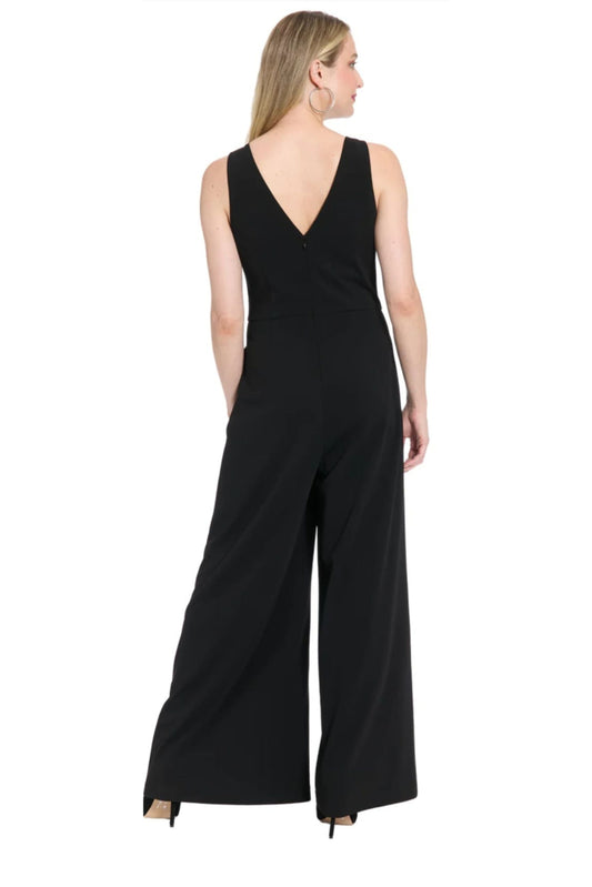 London Times Bow-Accent Sleeveless Wide-Leg Jumpsuit