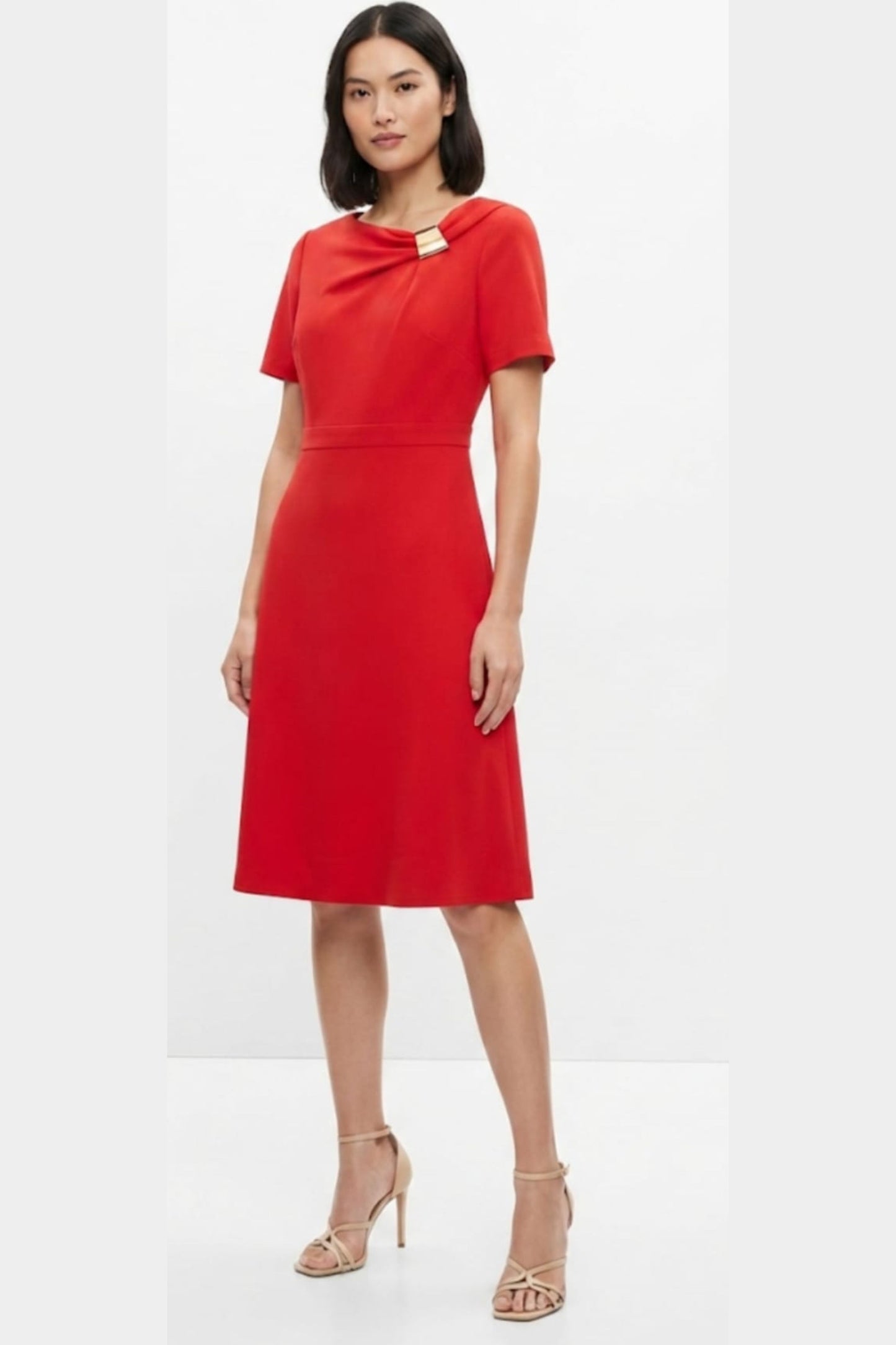 London Times Short Sleeve A-Line Midi Dress