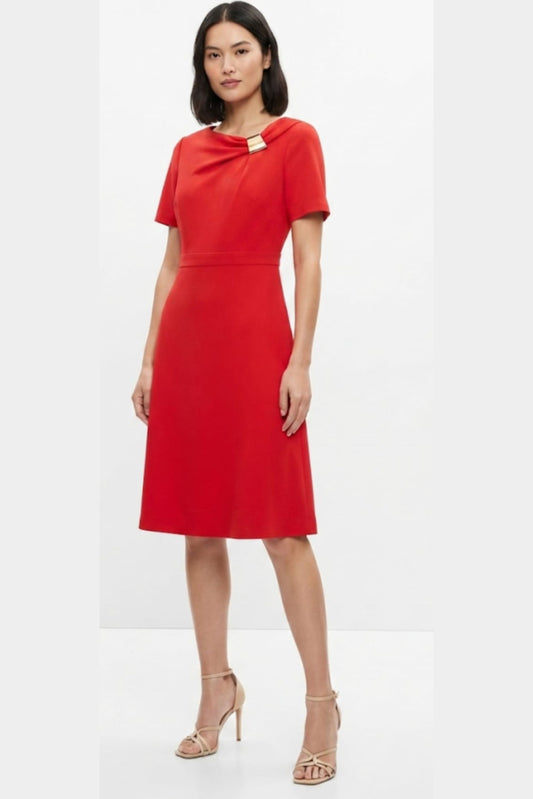 London Times Short Sleeve A-Line Midi Dress
