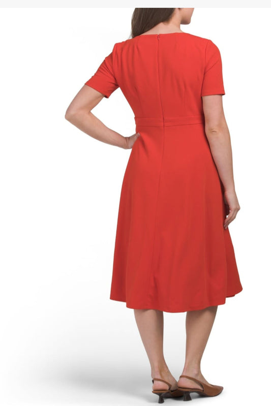 London Times Short Sleeve A-Line Midi Dress
