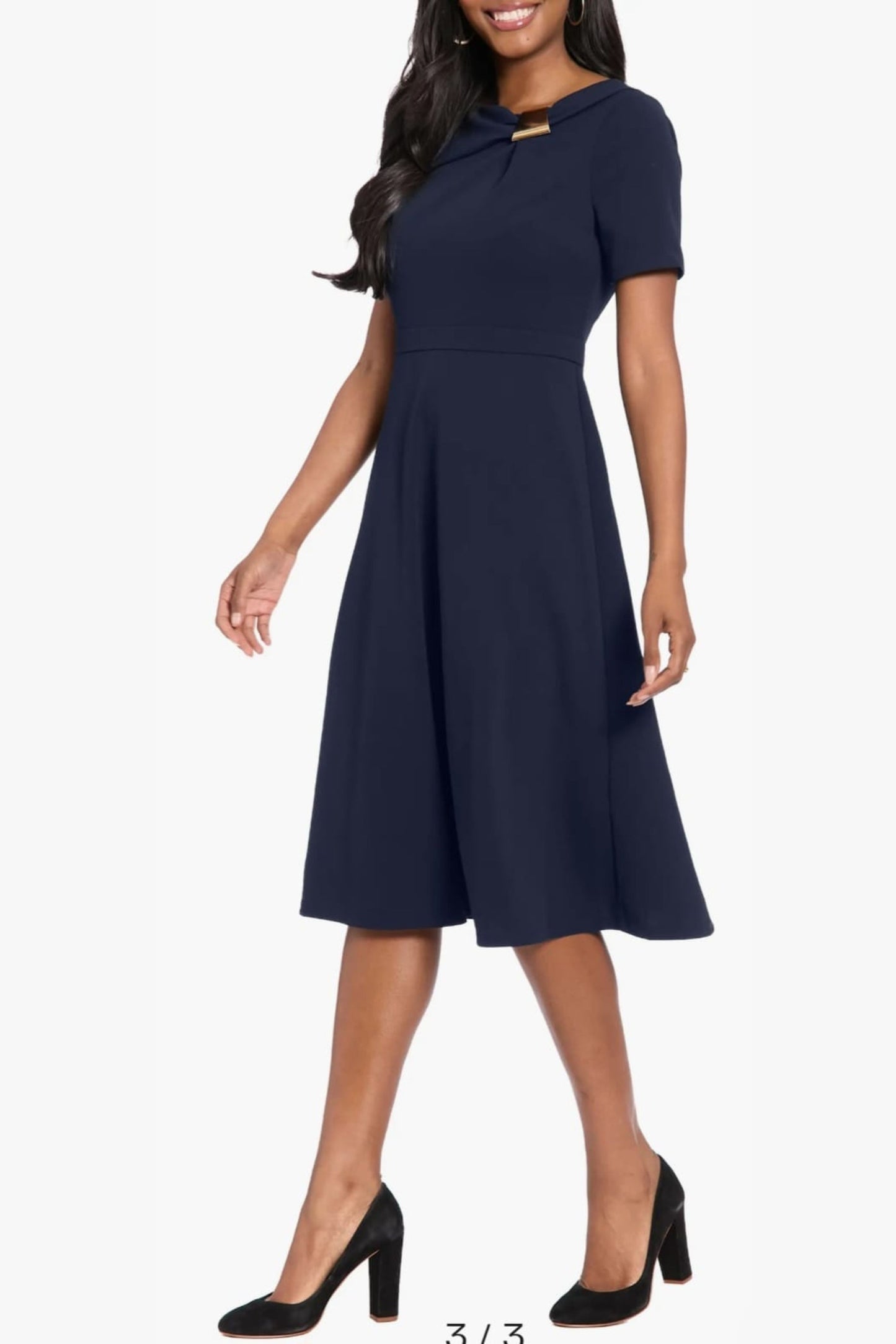 London Times Short Sleeve A-Line Midi Dress