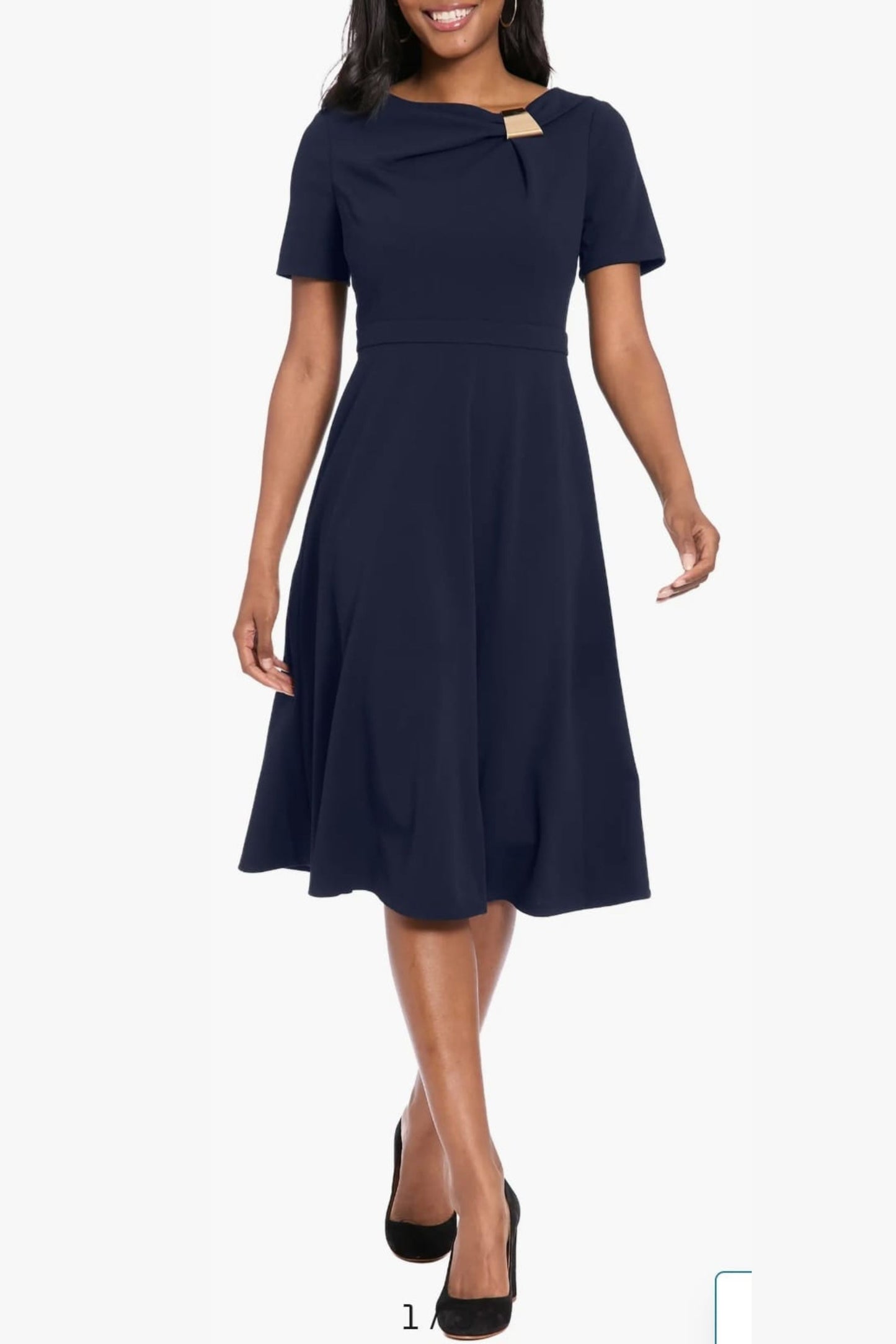 London Times Short Sleeve A-Line Midi Dress