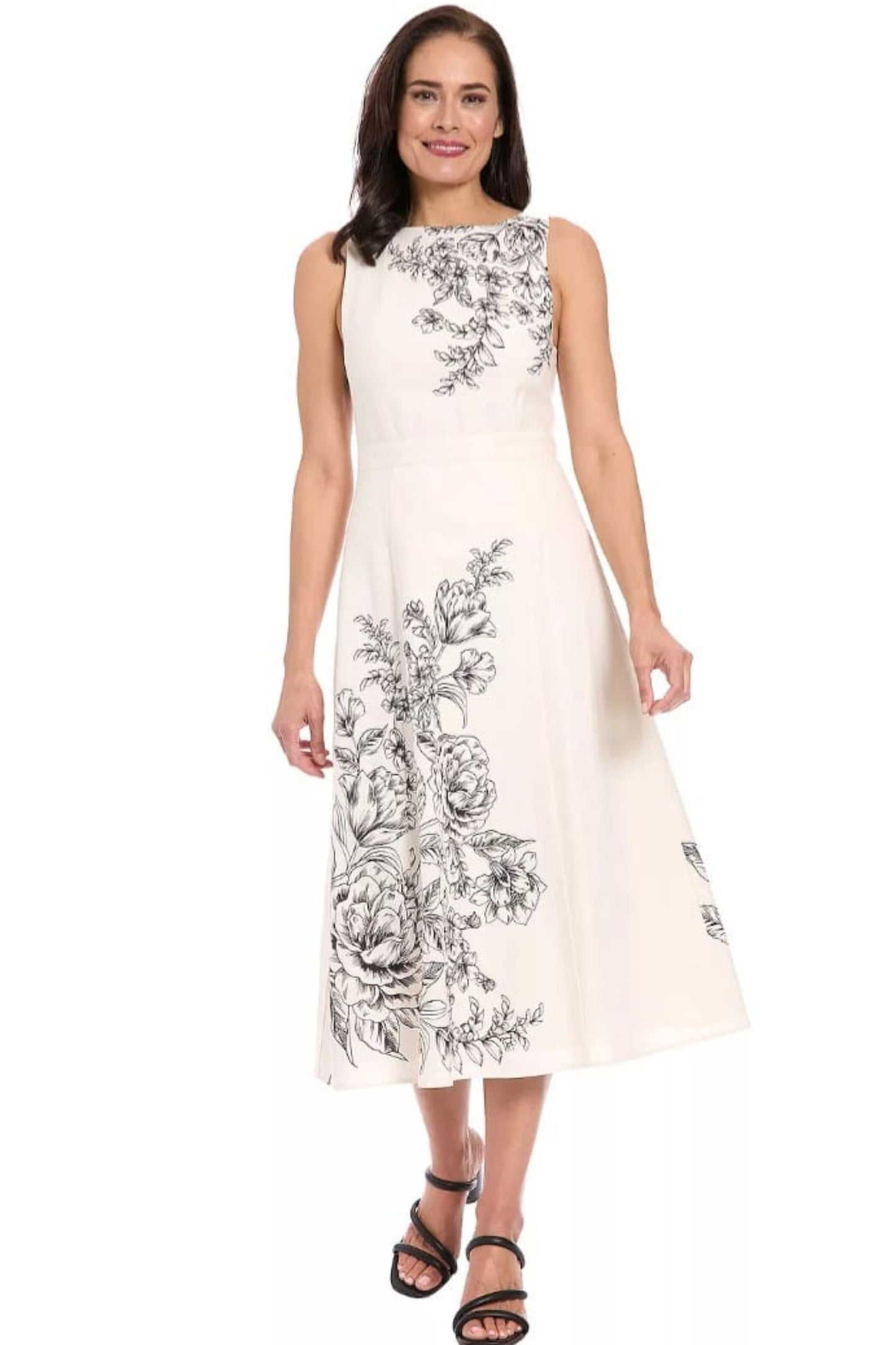 London Times Floral Placement Midi Dress