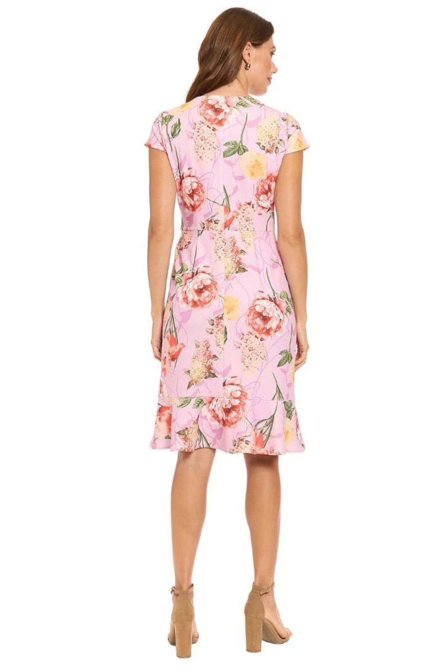 London Times Anne Cap-Sleeve Flounce-Hem Ruffle Wrap Dress