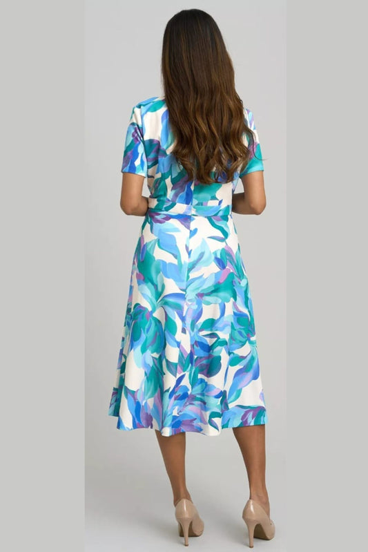 London Times Ivory & Blue Floral Bow-Accent Midi Dress