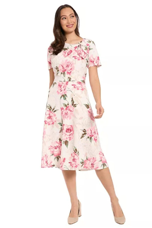 London Times Ivory Rose Tiered Maxi Shirt-Dress