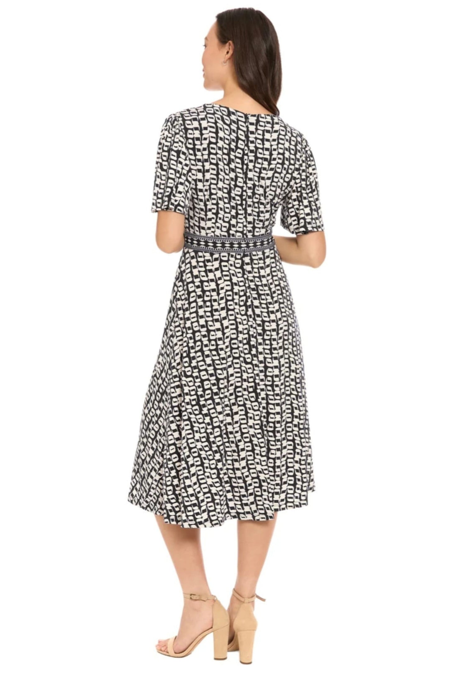 London Times Framed V-Neck Flutter-Sleeve Flare Dress