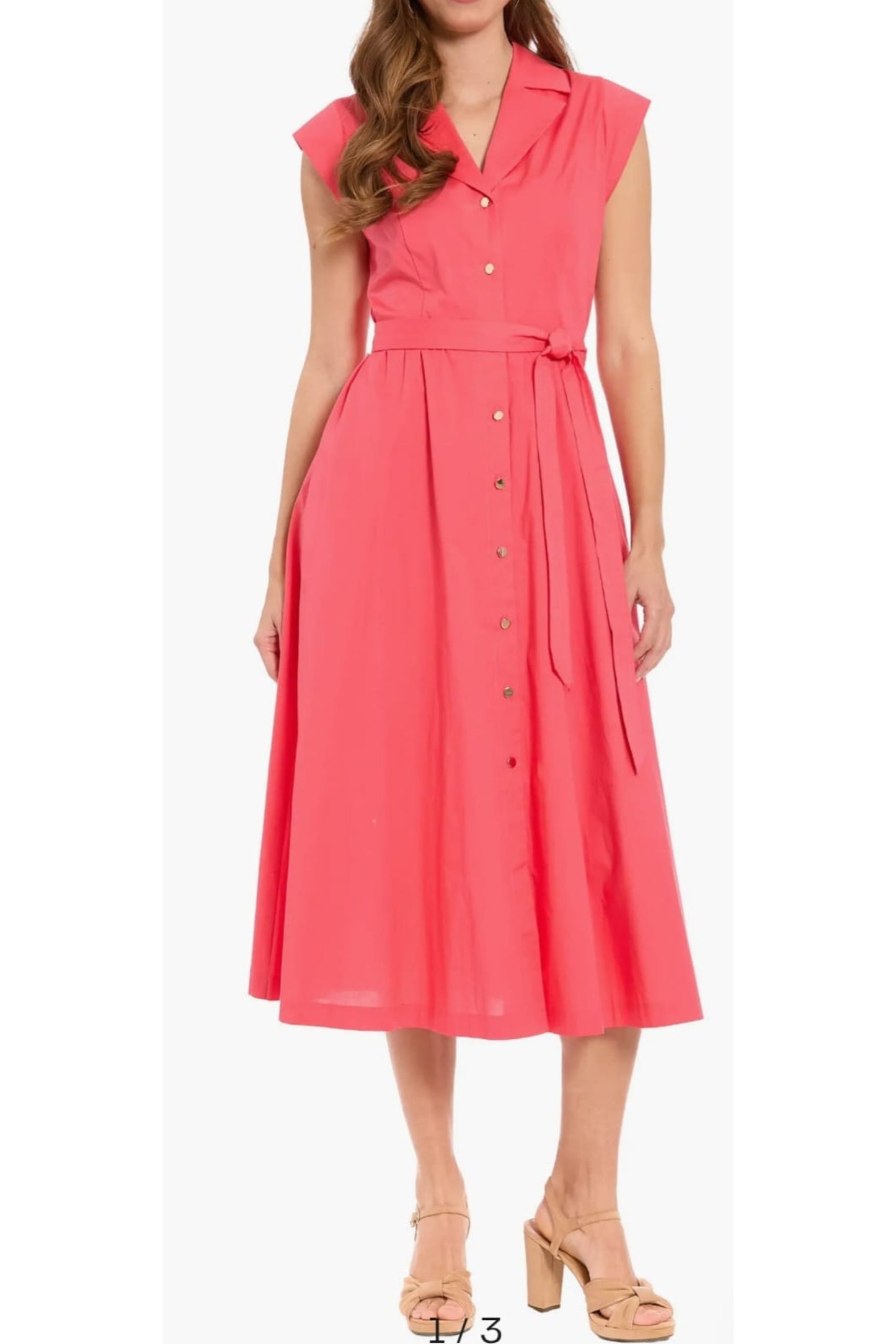 London Times Cap-Sleeve Midi Shirtdress