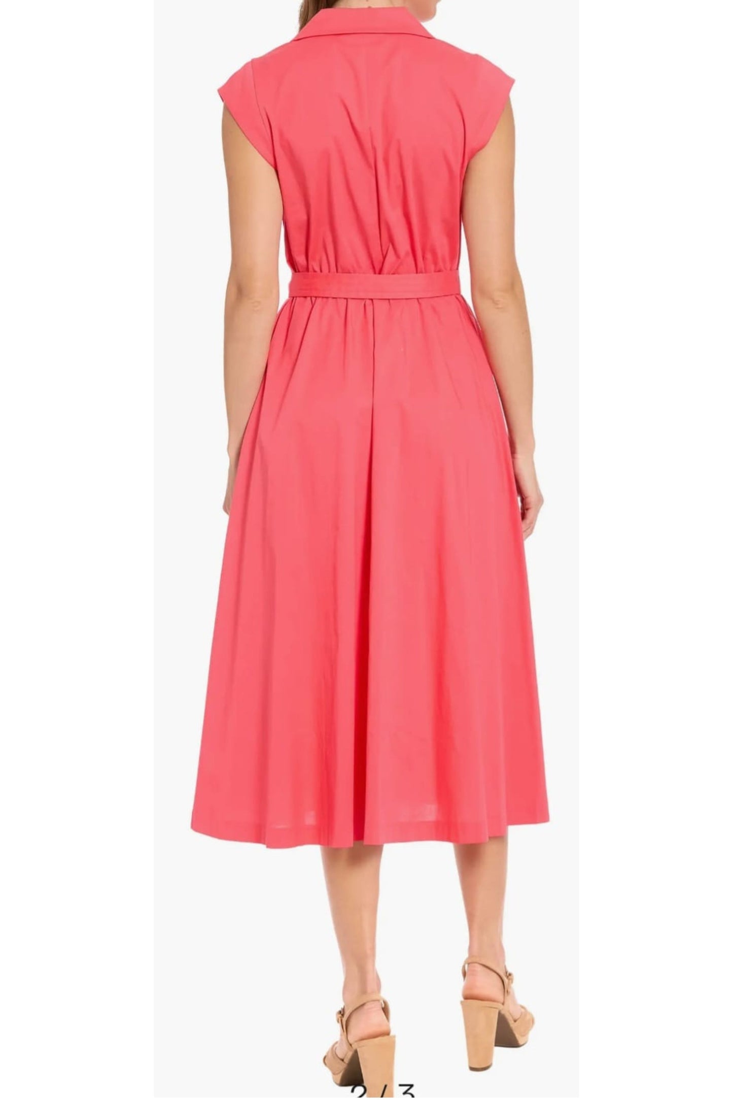 London Times Cap-Sleeve Midi Shirtdress