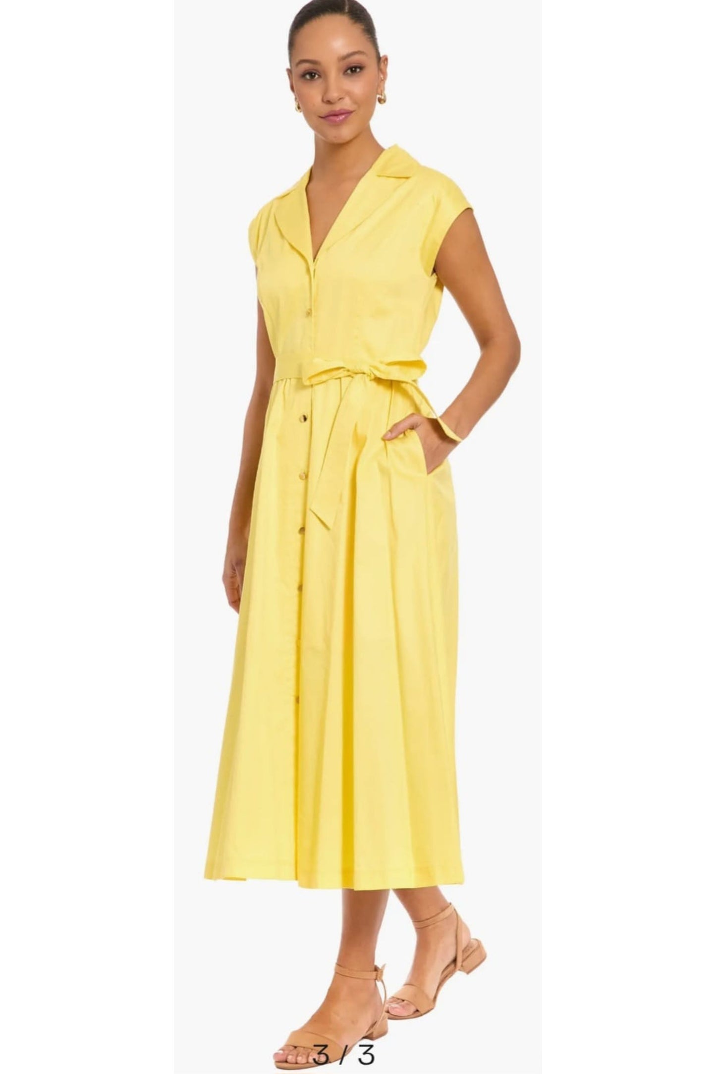 London Times Cap-Sleeve Midi Shirtdress