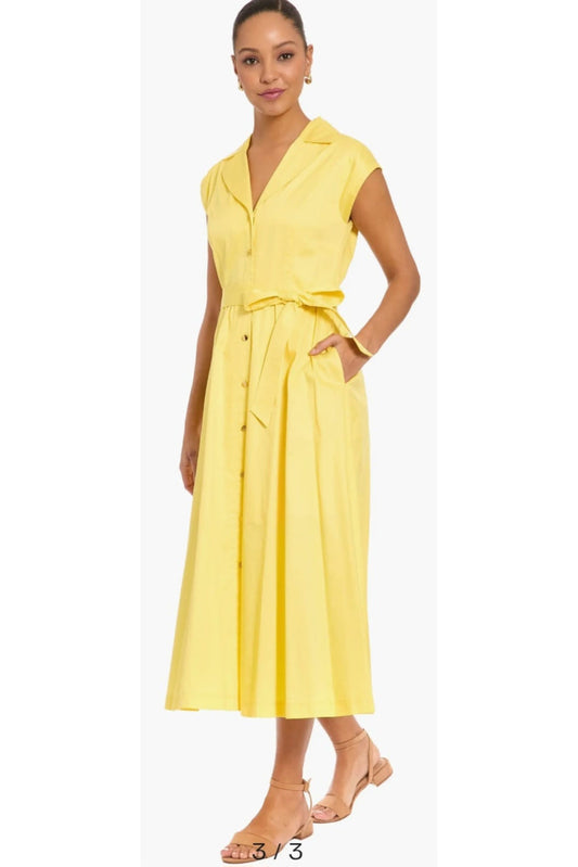 London Times Cap-Sleeve Midi Shirtdress