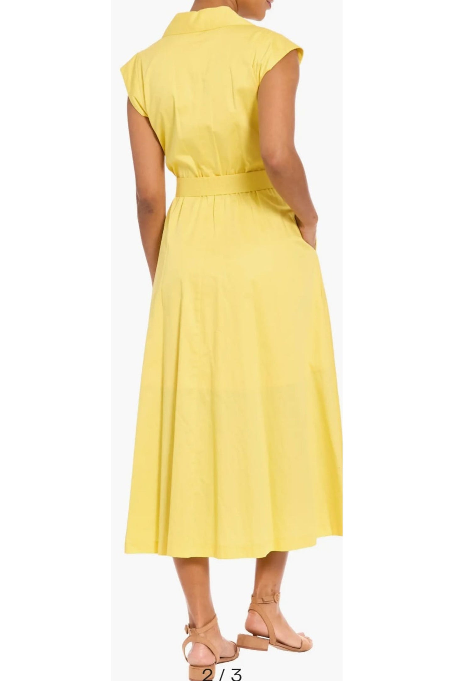 London Times Cap-Sleeve Midi Shirtdress