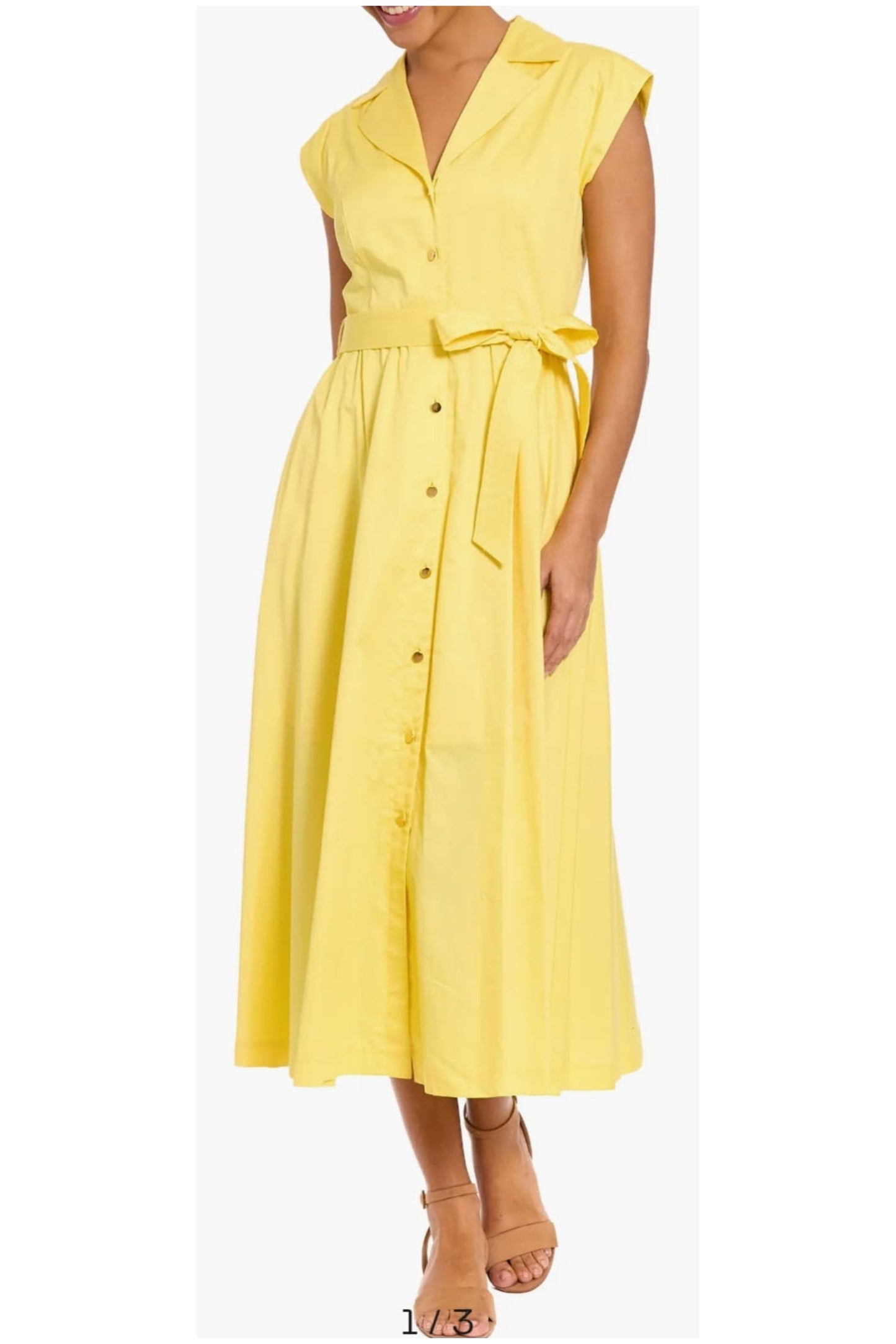 London Times Cap-Sleeve Midi Shirtdress