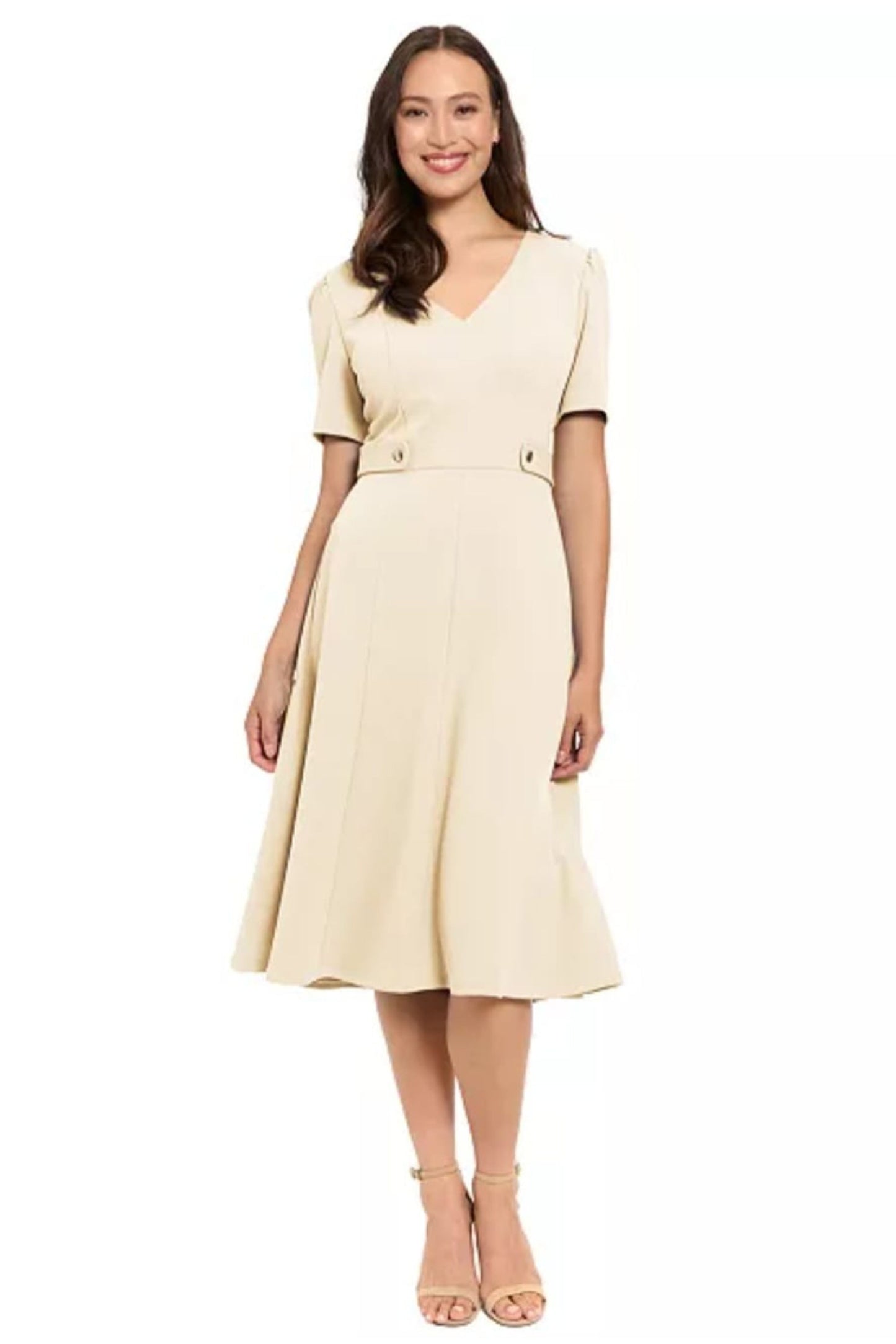London Times Mock-Neck Midi Dress