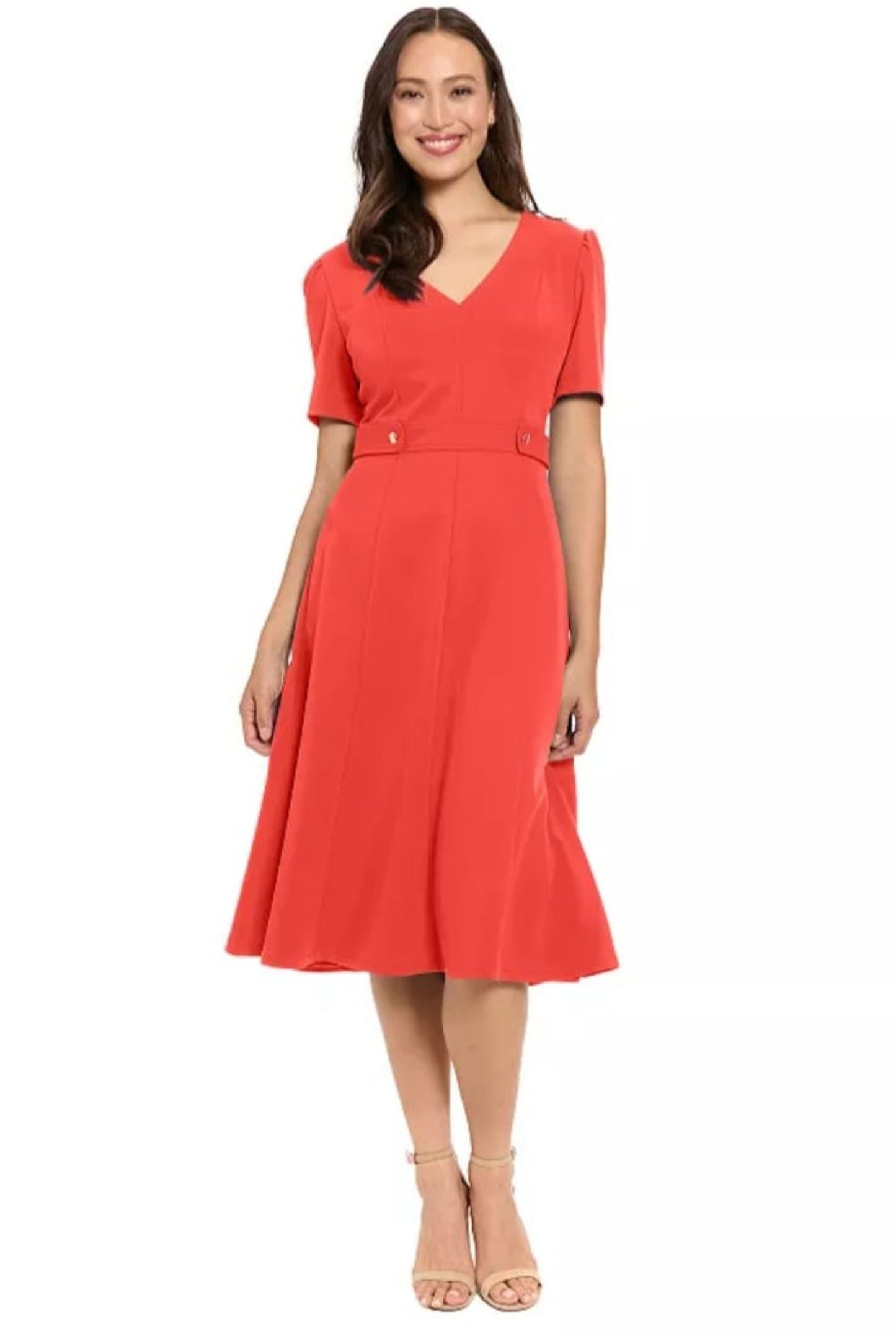 London Times Tiered Flutter-Sleeve Midi Dress