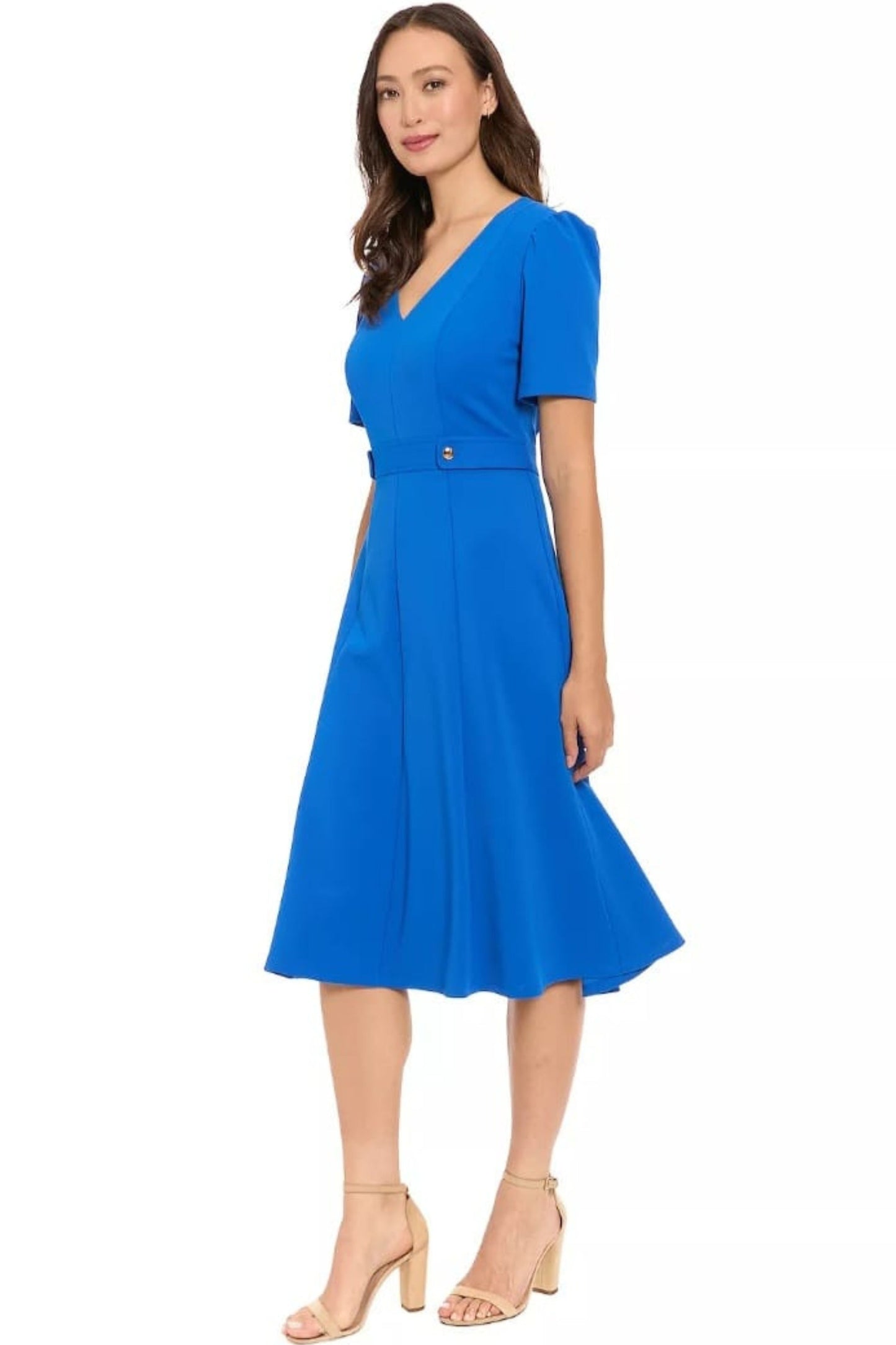 London Times Tiered Flutter-Sleeve Midi Dress