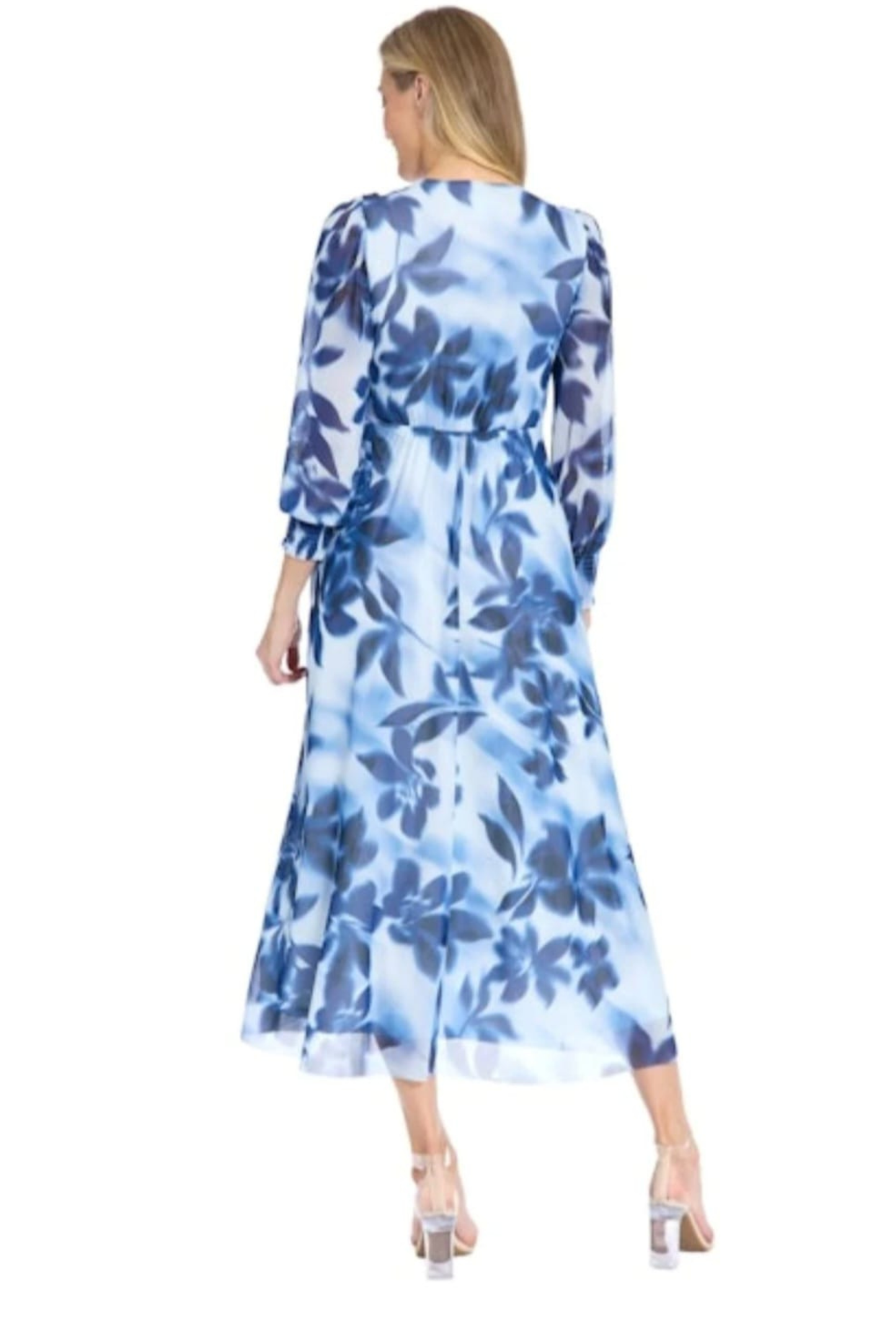London Times Light Blue Floral Watercolor Midi Dress