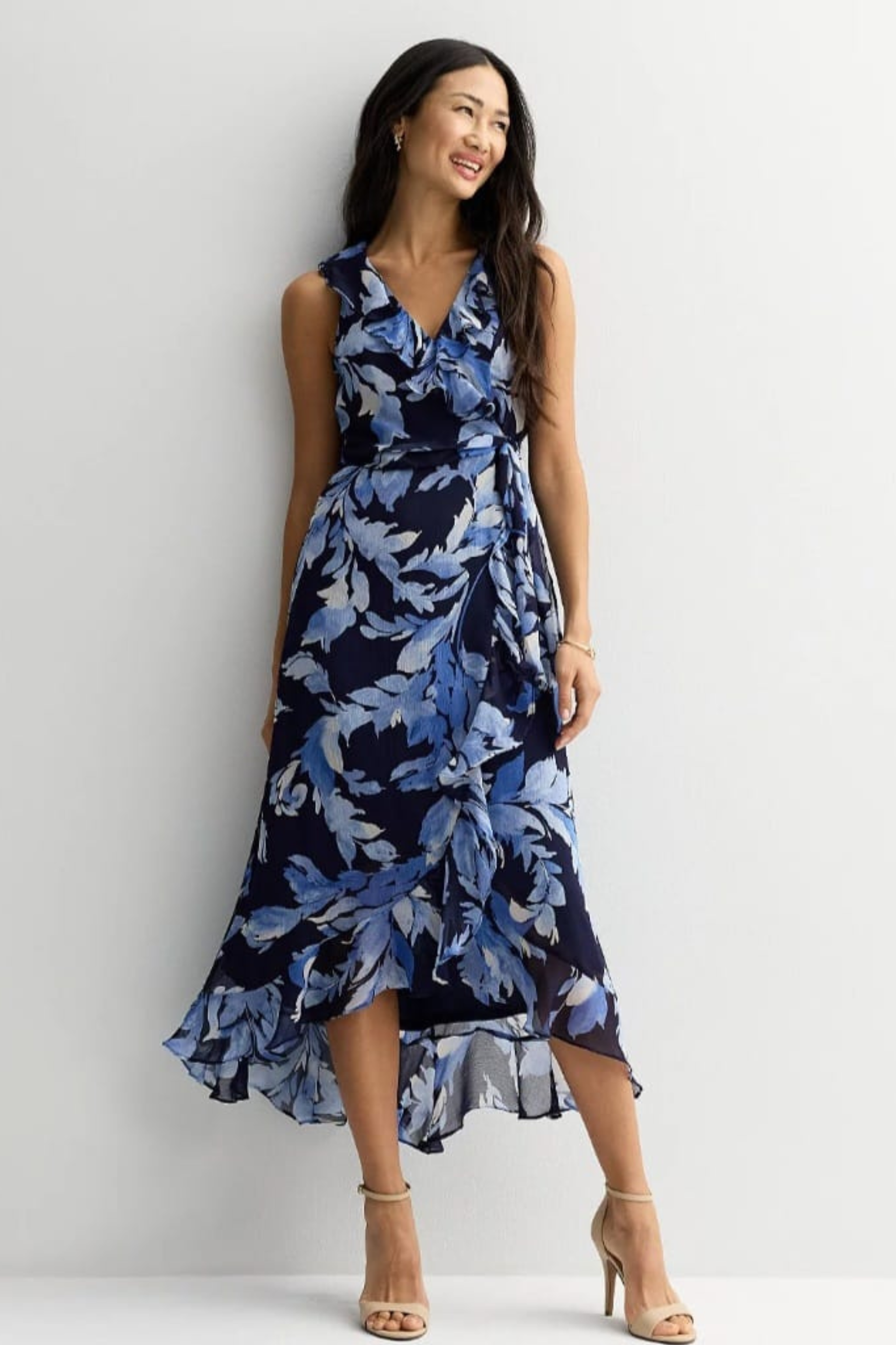 London Times Navy Blue Pleated Smocked-Waist Midi Dress – New Yorker's Apparel
