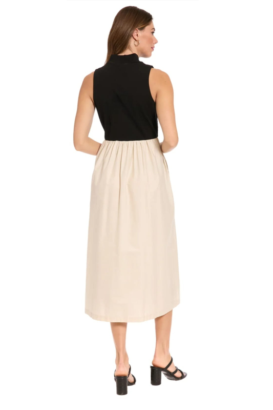 London Times Cream and Black Two-Tone Sleeveless Midi Dress