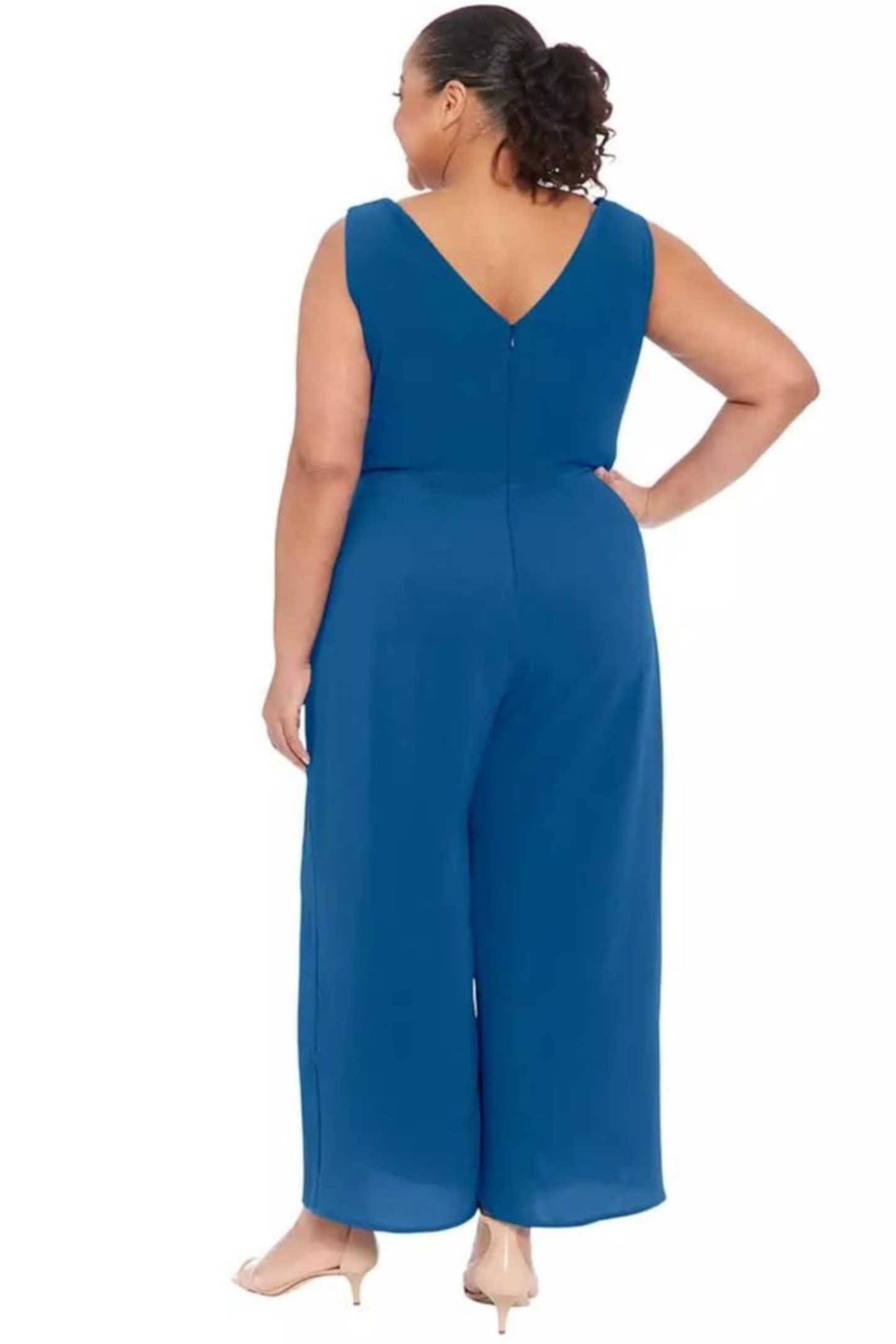 London Times Front Leg Slit Wrap Style Jumpsuit