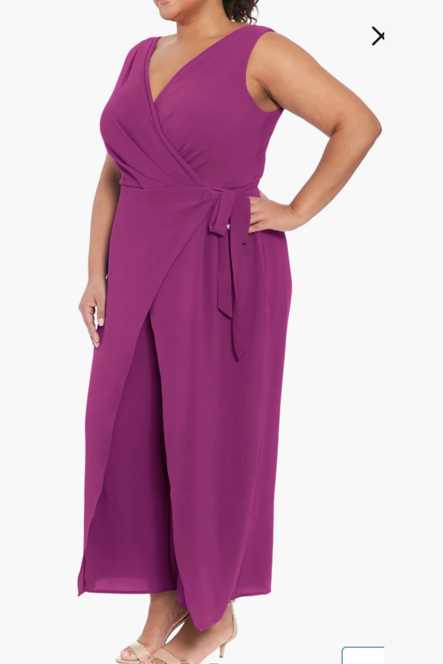 London Times Front Leg Slit Wrap Style Jumpsuit
