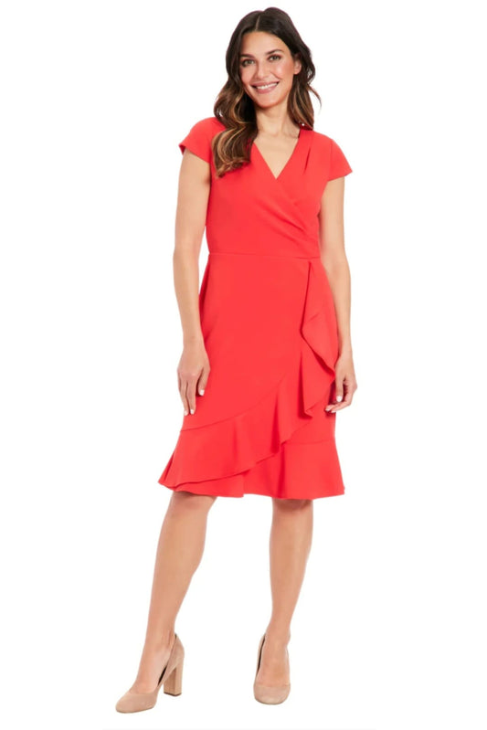 London Times Ruffled Draped Skirt Sheath Dress