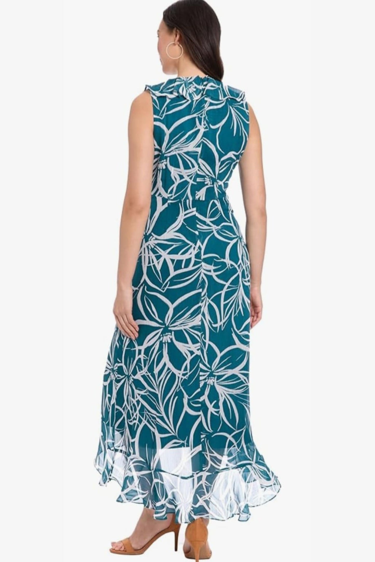 London Times Multi Print Faux Wrap Hi-Lo Dress