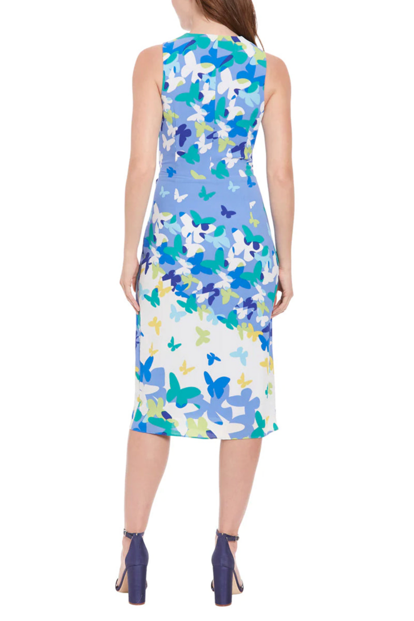 London Times Butterfly Print Sleeveless Dress