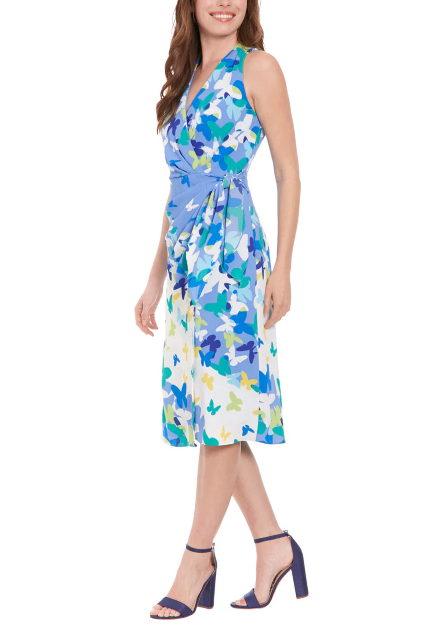 London Times Butterfly Print Sleeveless Dress