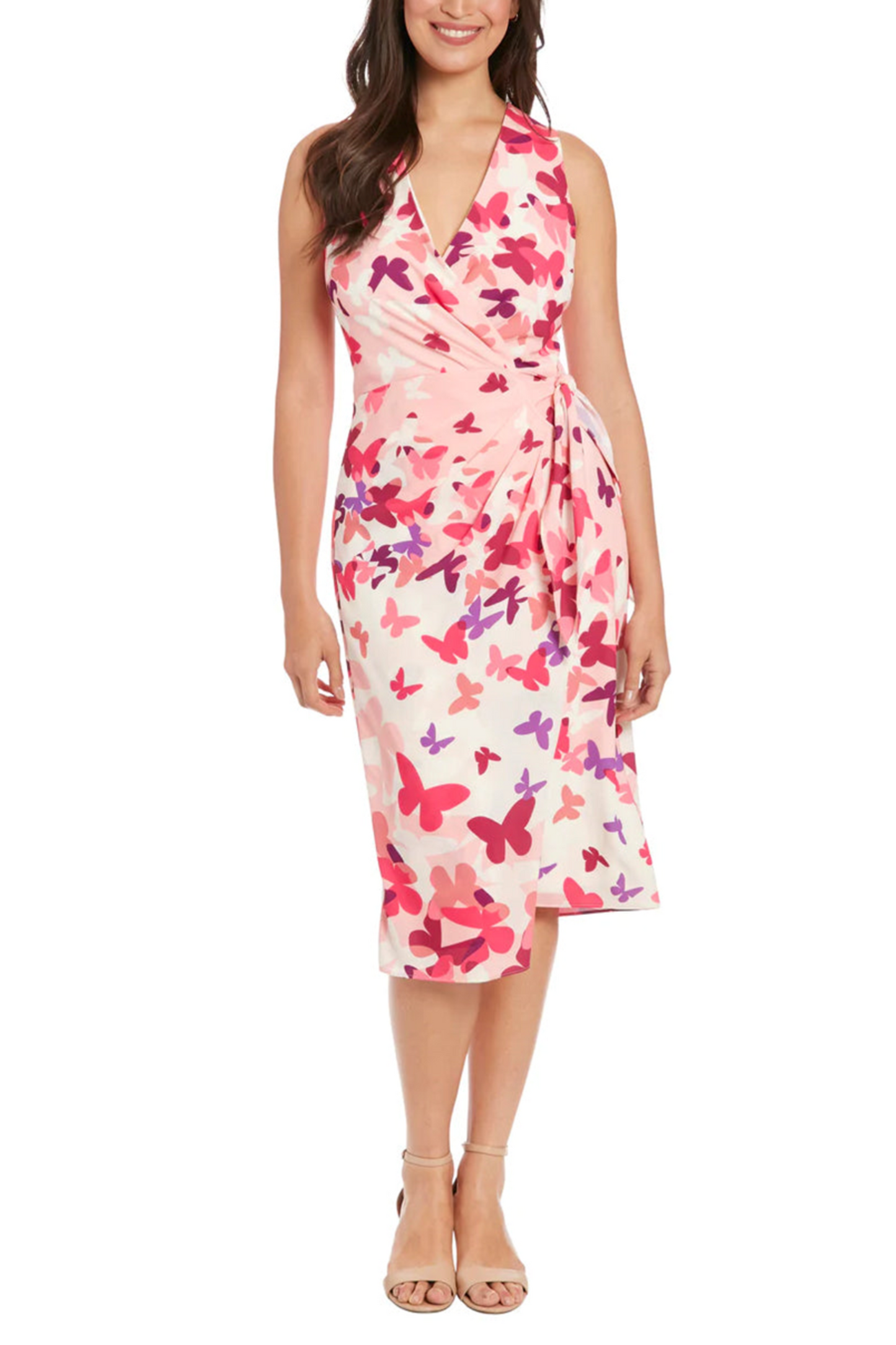 London Times Butterfly Print Sleeveless Dress