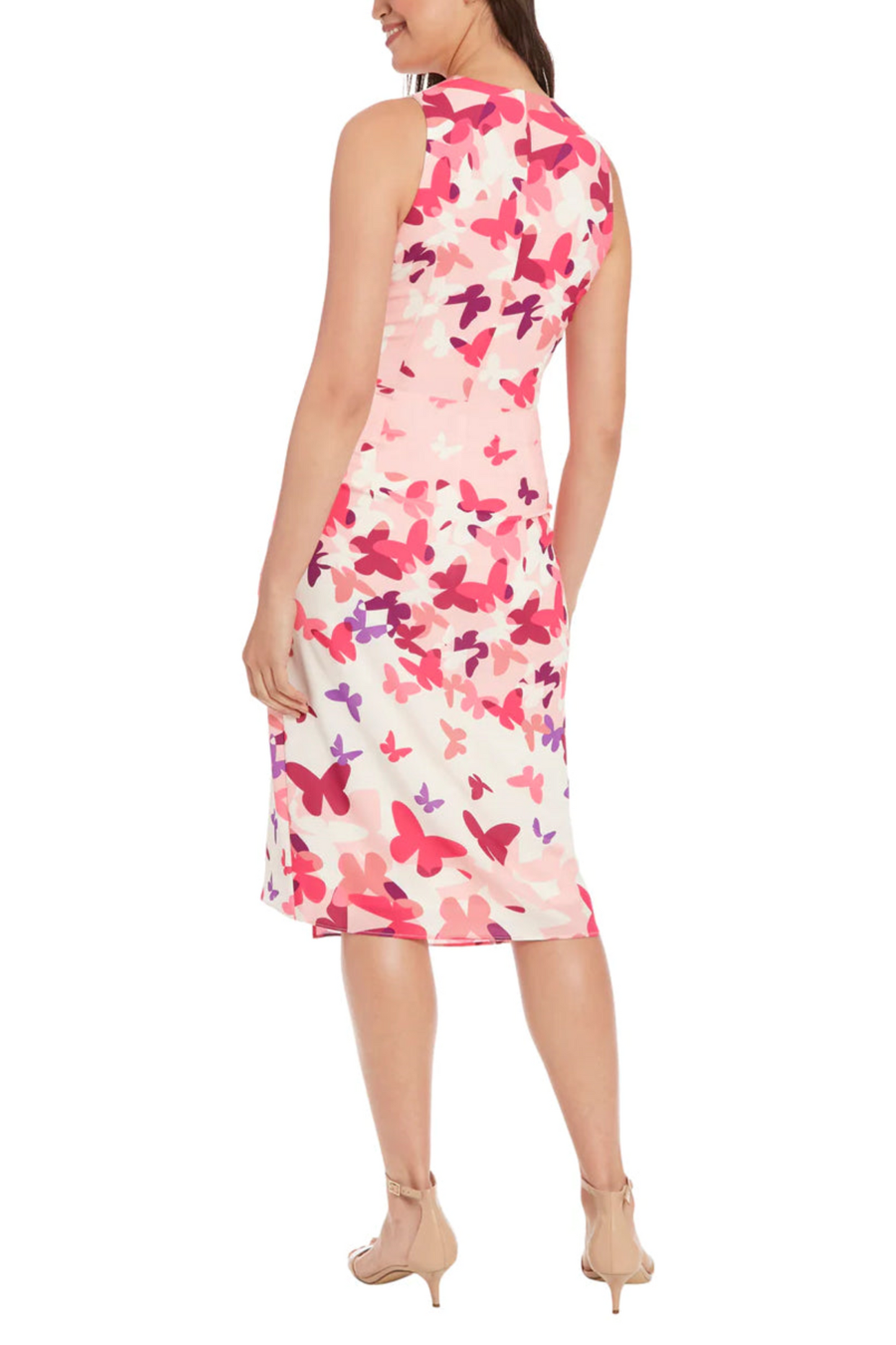 London Times Butterfly Print Sleeveless Dress
