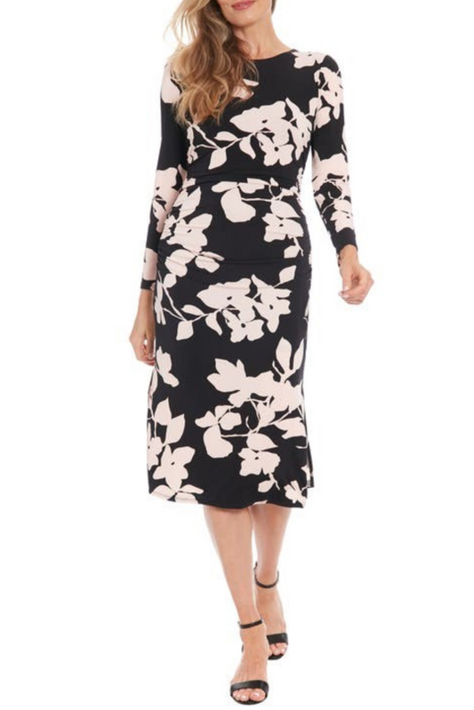 London Times Black Blush Flower Print Sheath Dress