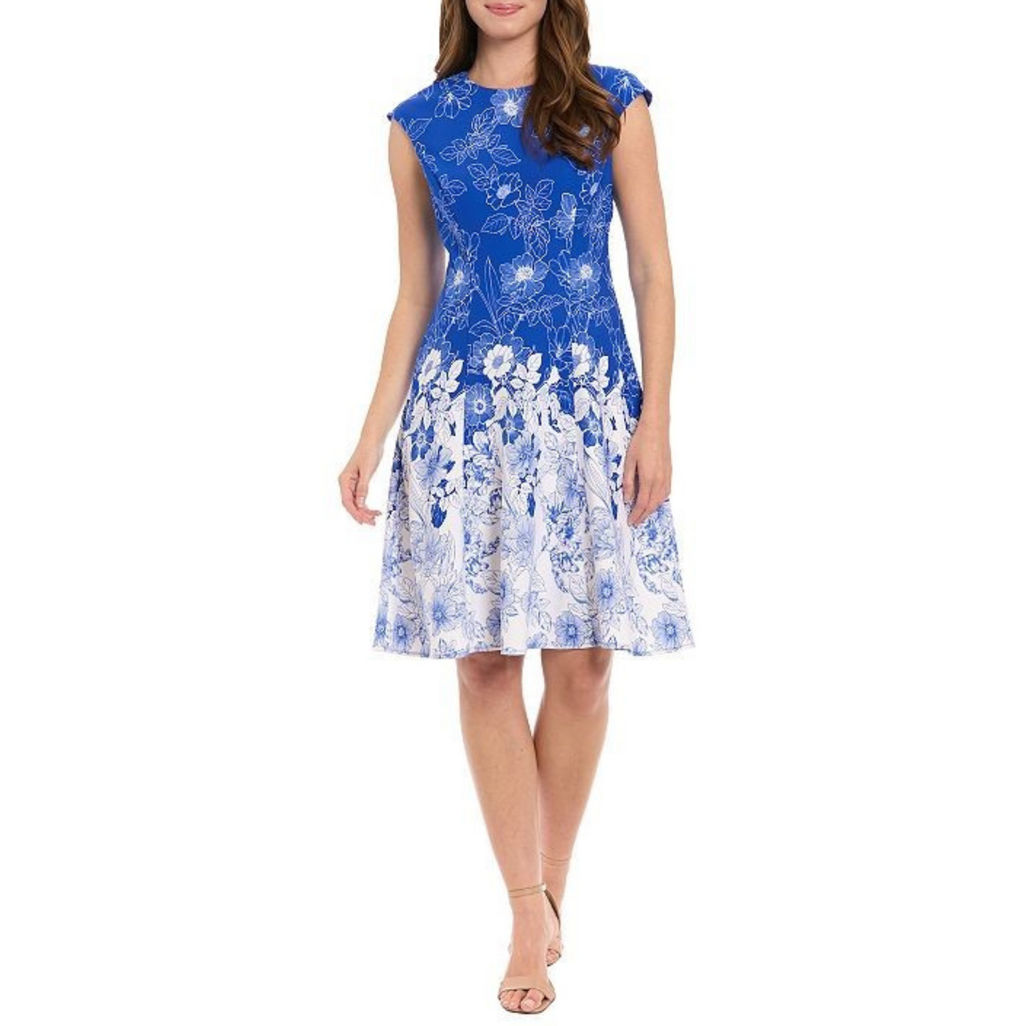 London Times Flower Print A-Line Dress