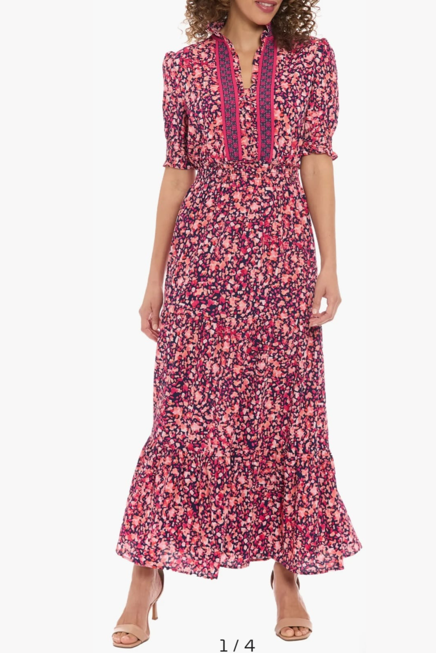 London Times Navy Rose Tiered Floral Maxi Dress