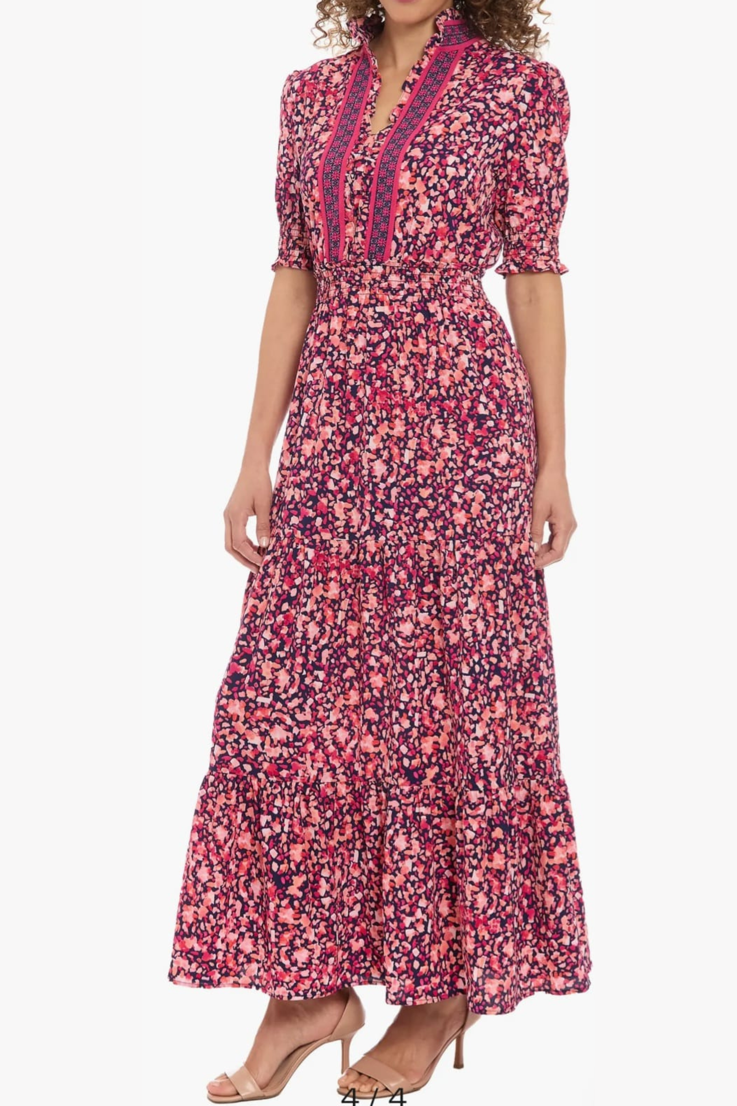 London Times Navy Rose Tiered Floral Maxi Dress