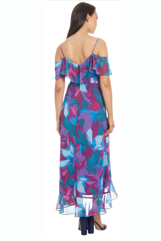 London Times Blue Jade Floral Flutter Sleeve Midi Dress