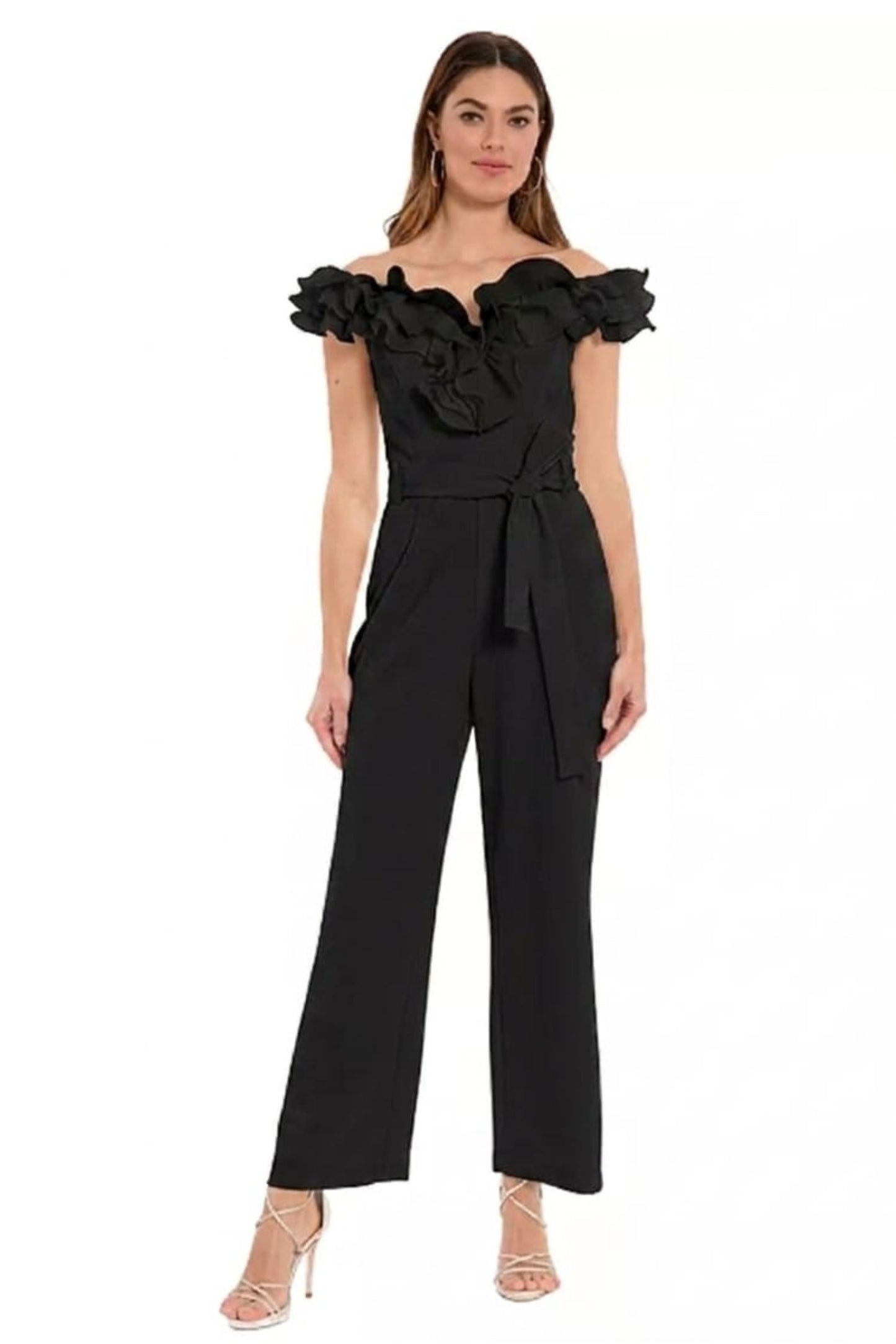 Ivy & Blu Ruffle Top Belted Wide-Leg Jumpsuit
