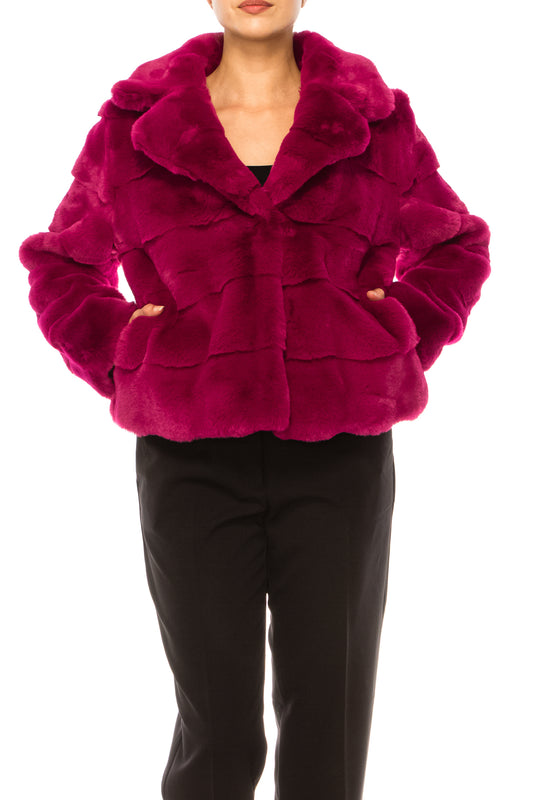 Love Token Scalloped Hem Faux-Fur Puffer Coat