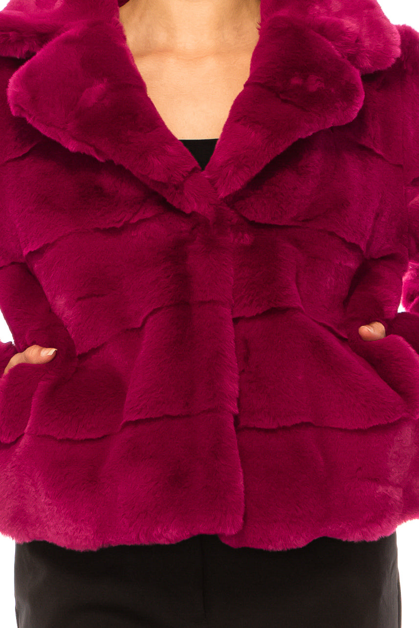 Love Token Scalloped Hem Faux-Fur Puffer Coat