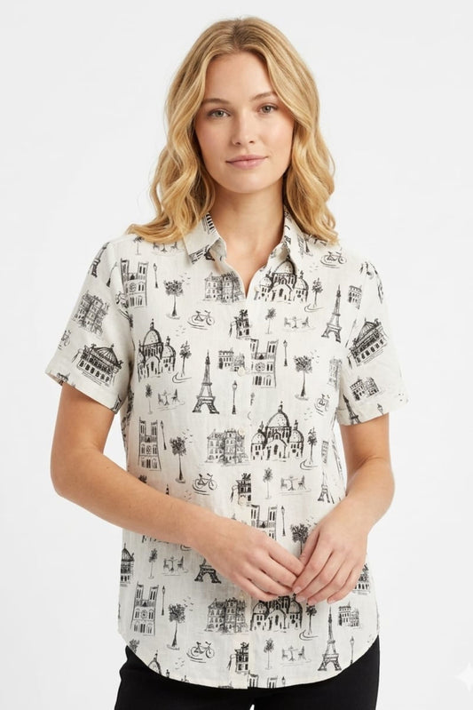 Hester & Orchard Parisian Sketch Linen-Blend Blouse