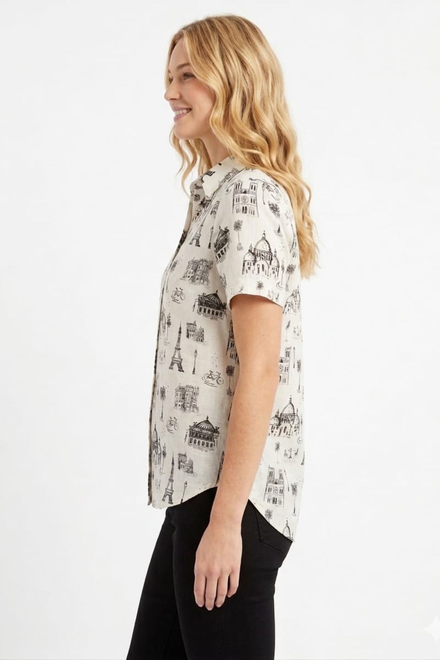 Hester & Orchard Parisian Sketch Linen-Blend Blouse