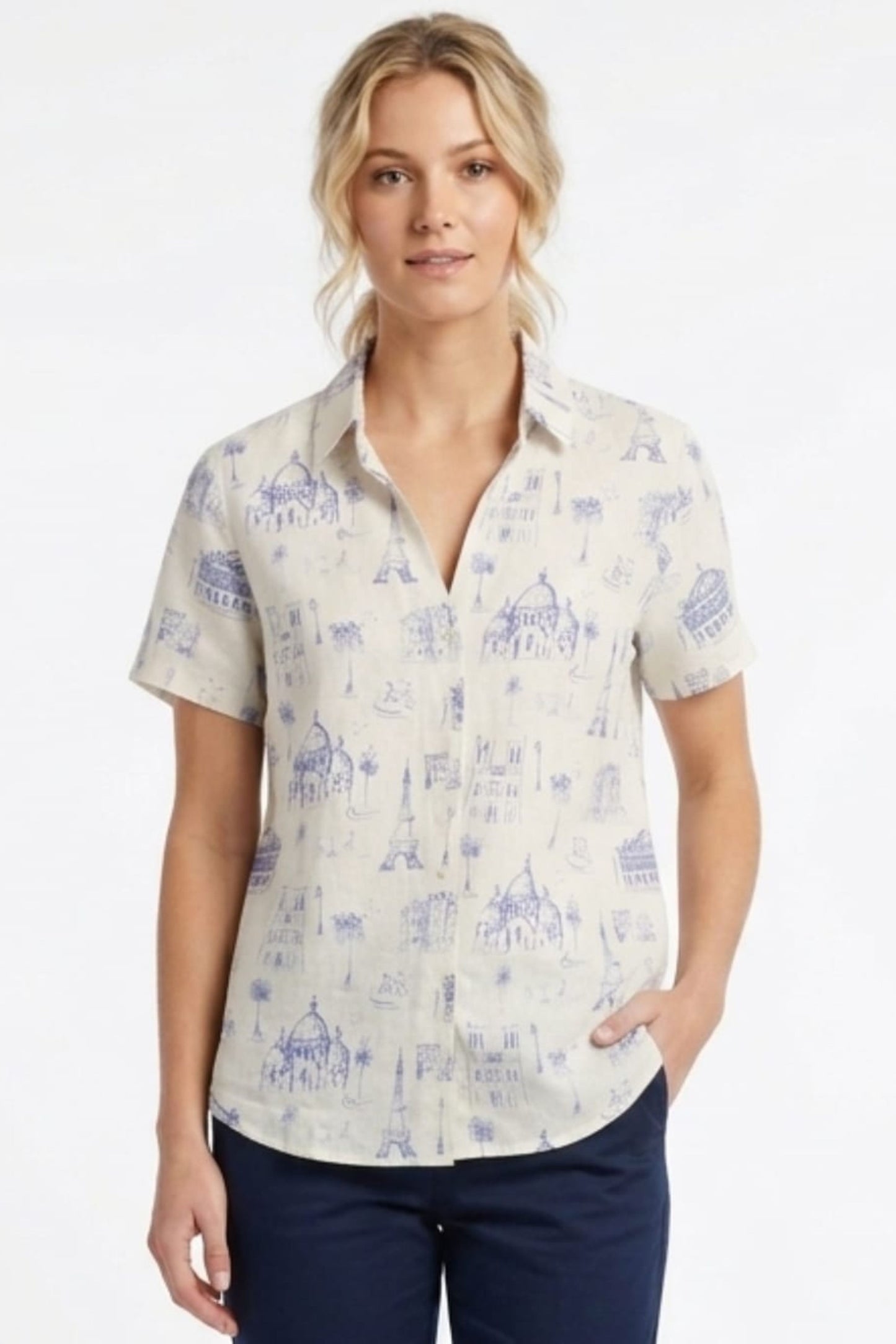 Hester & Orchard Parisian Sketch Linen-Blend Blouse