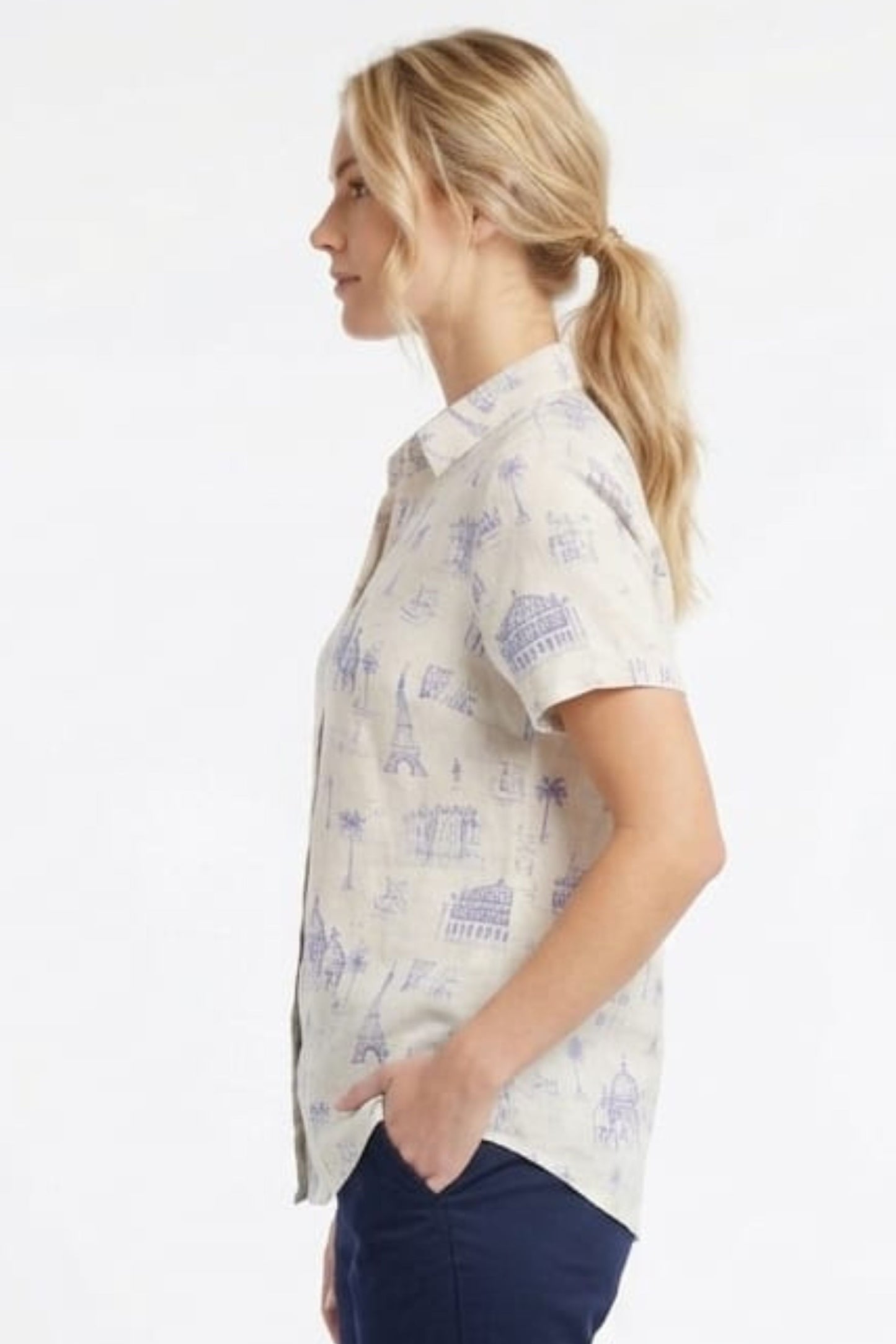 Hester & Orchard Parisian Sketch Linen-Blend Blouse
